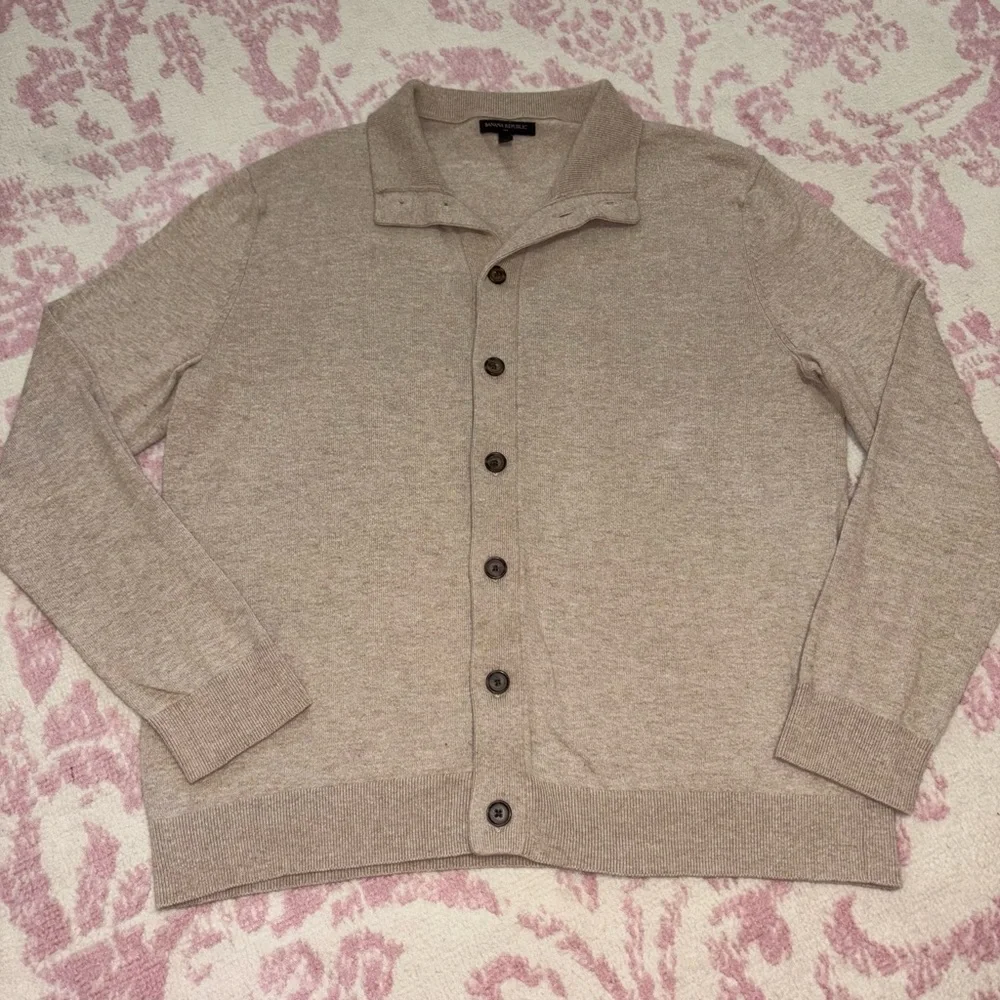 Banana Republic Cotton & Wool Blend Beige Collar Button Up Cardigan Men’s L